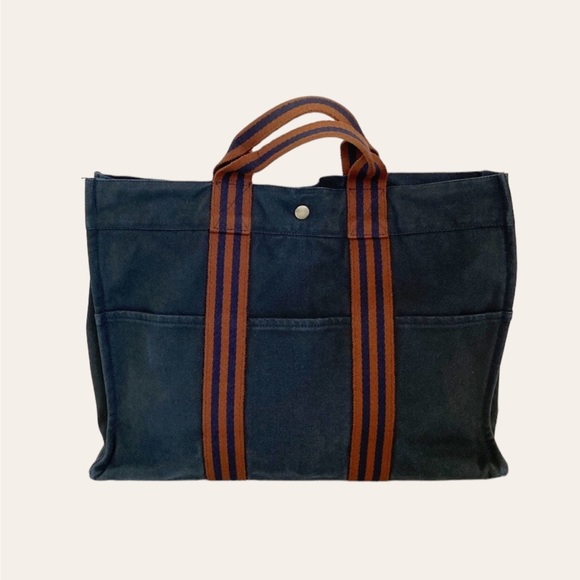 HERMES Distressed Navy Striped
Fourre Tout PM Tote Bag Set of 2 - Picture 2 of 16
